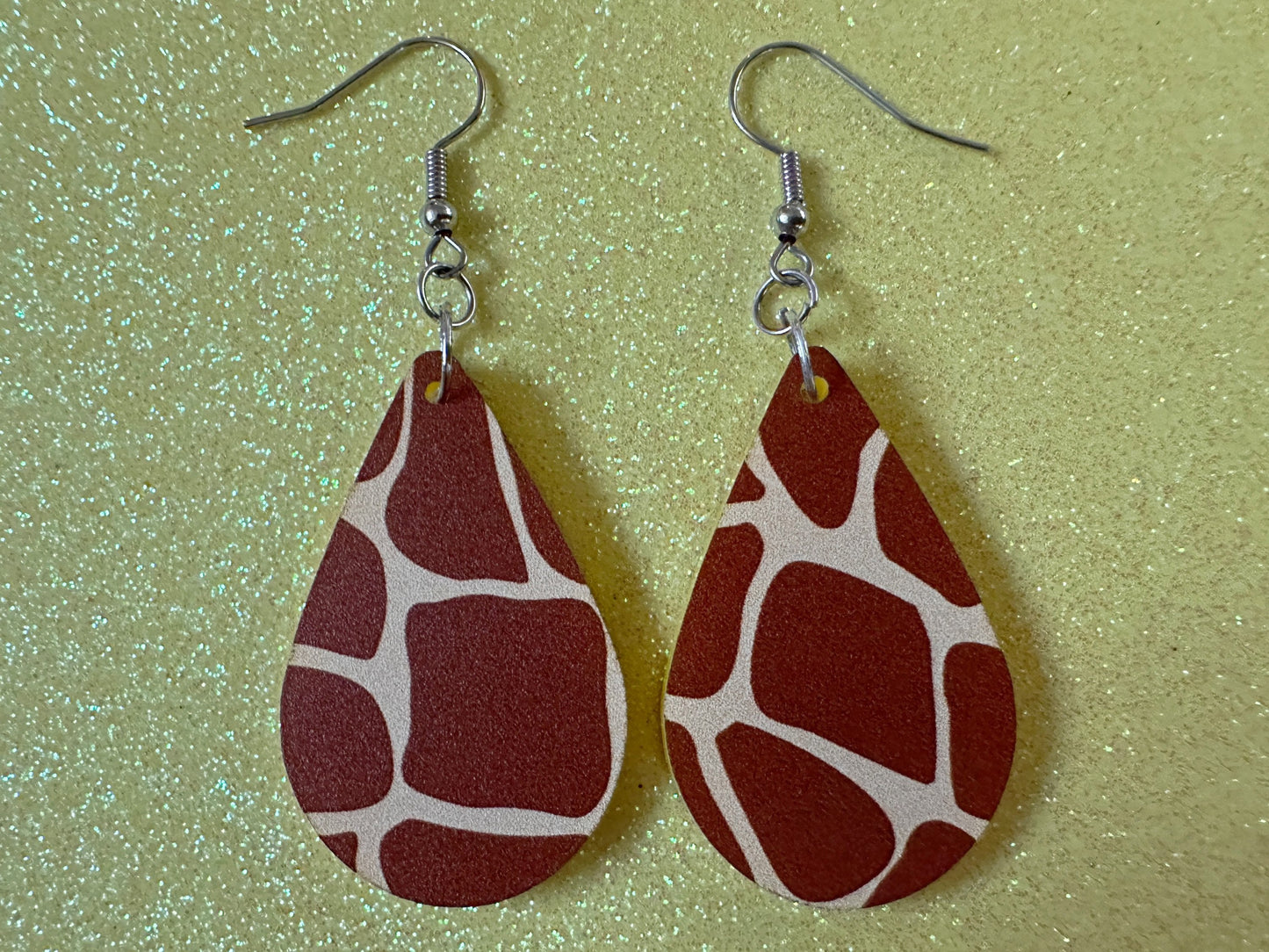 Giraffe Earrings: Laser Cut Acrylic Giraffe Print, Faux Animal Print, Safari, Africa, Exotic, Zoo, Giraffes, Best Gifts for Her/Him/Them