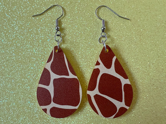 Giraffe Earrings: Laser Cut Acrylic Giraffe Print, Faux Animal Print, Safari, Africa, Exotic, Zoo, Giraffes, Best Gifts for Her/Him/Them