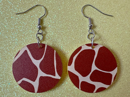 Giraffe Earrings: Laser Cut Acrylic Giraffe Print, Faux Animal Print, Safari, Africa, Exotic, Zoo, Giraffes, Best Gifts for Her/Him/Them