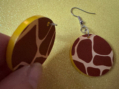Giraffe Earrings: Laser Cut Acrylic Giraffe Print, Faux Animal Print, Safari, Africa, Exotic, Zoo, Giraffes, Best Gifts for Her/Him/Them