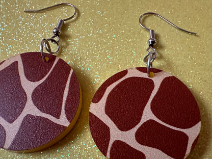 Giraffe Earrings: Laser Cut Acrylic Giraffe Print, Faux Animal Print, Safari, Africa, Exotic, Zoo, Giraffes, Best Gifts for Her/Him/Them