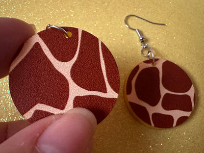 Giraffe Earrings: Laser Cut Acrylic Giraffe Print, Faux Animal Print, Safari, Africa, Exotic, Zoo, Giraffes, Best Gifts for Her/Him/Them