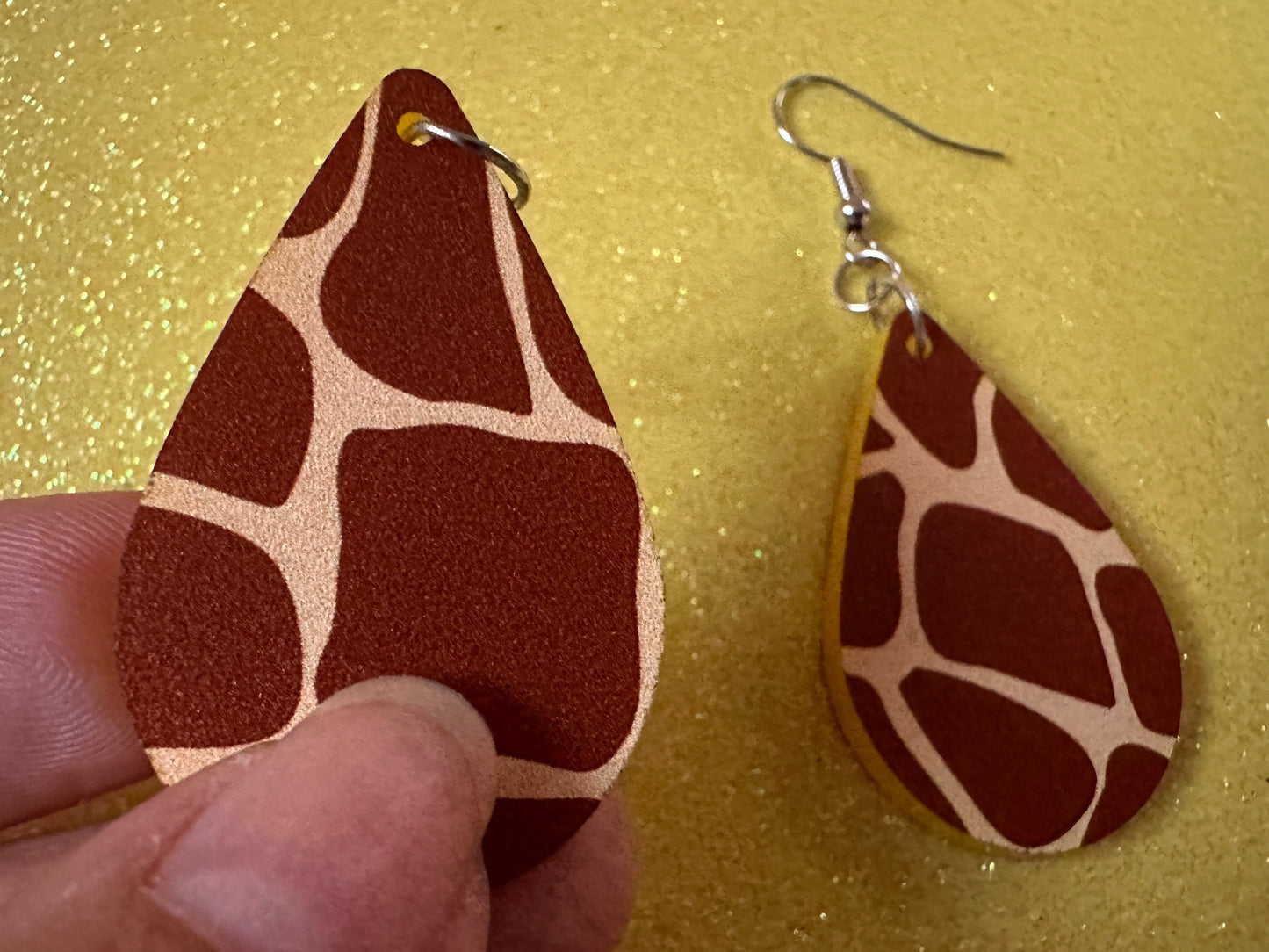 Giraffe Earrings: Laser Cut Acrylic Giraffe Print, Faux Animal Print, Safari, Africa, Exotic, Zoo, Giraffes, Best Gifts for Her/Him/Them