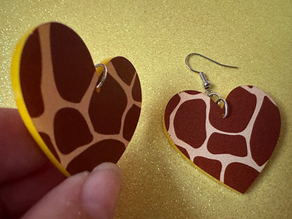 Giraffe Earrings: Laser Cut Acrylic Giraffe Print, Faux Animal Print, Safari, Africa, Exotic, Zoo, Giraffes, Best Gifts for Her/Him/Them