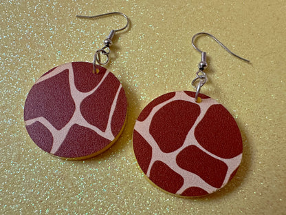 Giraffe Earrings: Laser Cut Acrylic Giraffe Print, Faux Animal Print, Safari, Africa, Exotic, Zoo, Giraffes, Best Gifts for Her/Him/Them