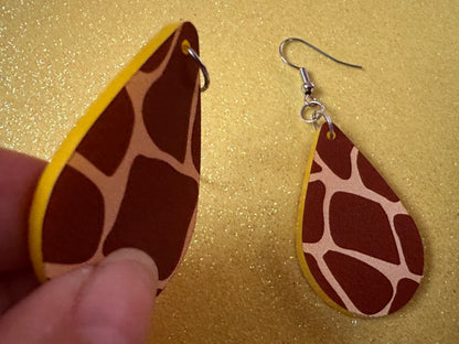 Giraffe Earrings: Laser Cut Acrylic Giraffe Print, Faux Animal Print, Safari, Africa, Exotic, Zoo, Giraffes, Best Gifts for Her/Him/Them