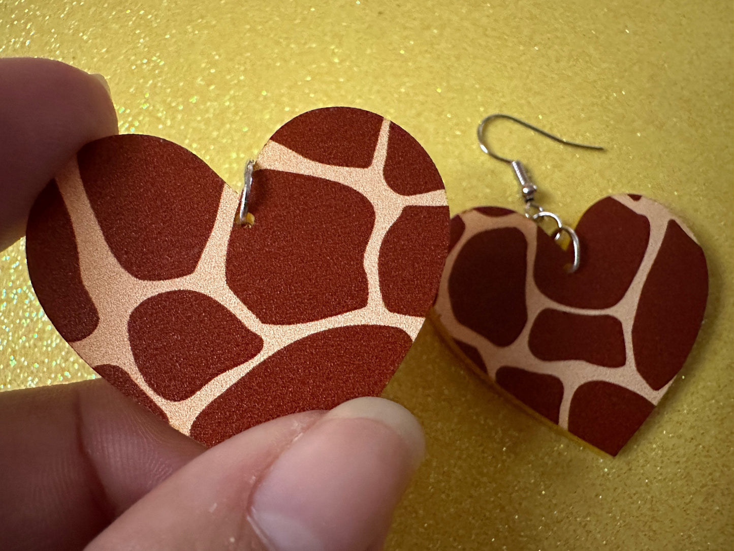 Giraffe Earrings: Laser Cut Acrylic Giraffe Print, Faux Animal Print, Safari, Africa, Exotic, Zoo, Giraffes, Best Gifts for Her/Him/Them