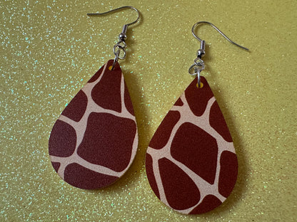 Giraffe Earrings: Laser Cut Acrylic Giraffe Print, Faux Animal Print, Safari, Africa, Exotic, Zoo, Giraffes, Best Gifts for Her/Him/Them