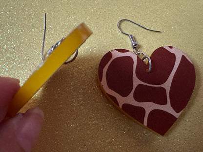 Giraffe Earrings: Laser Cut Acrylic Giraffe Print, Faux Animal Print, Safari, Africa, Exotic, Zoo, Giraffes, Best Gifts for Her/Him/Them