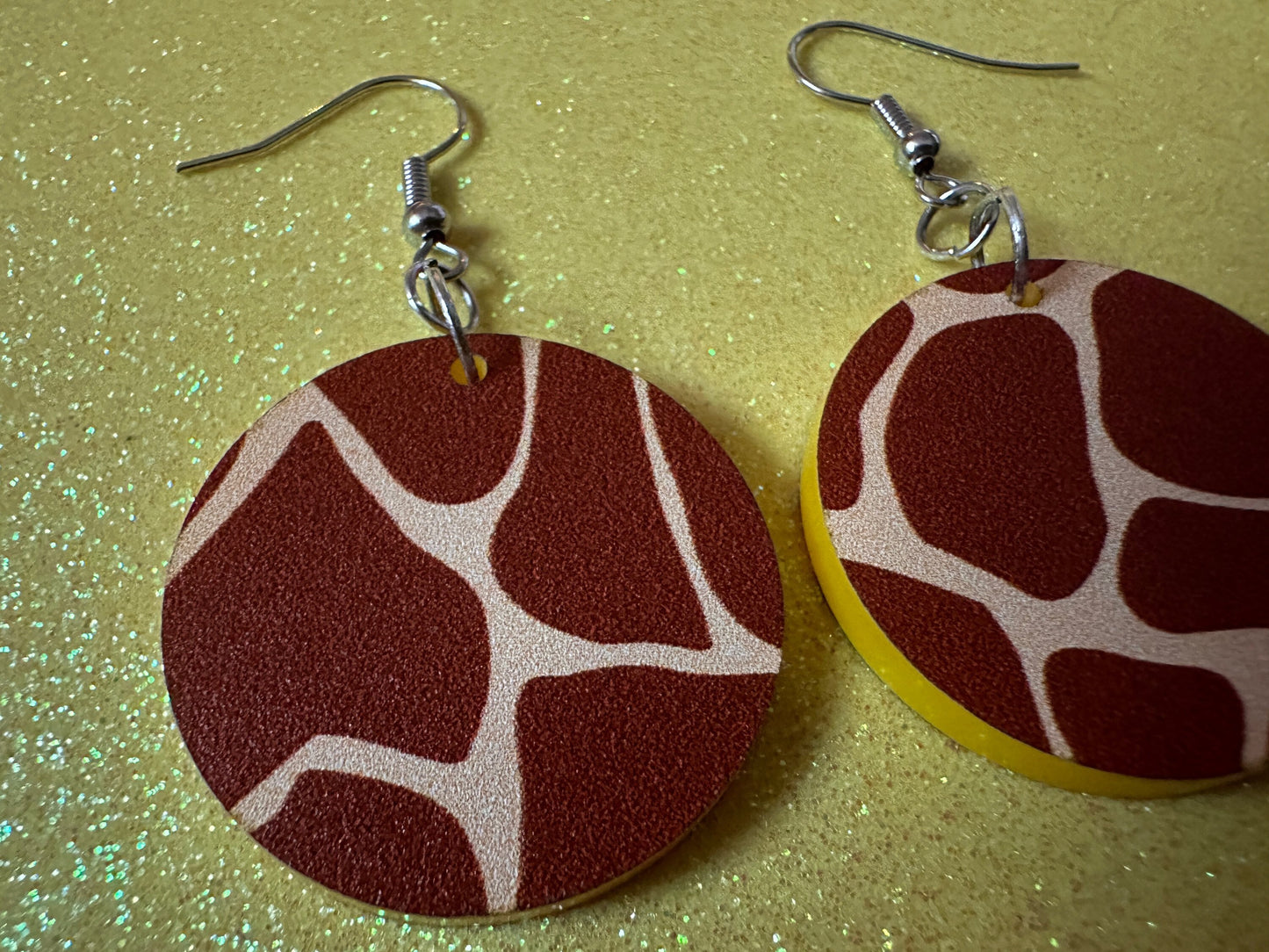 Giraffe Earrings: Laser Cut Acrylic Giraffe Print, Faux Animal Print, Safari, Africa, Exotic, Zoo, Giraffes, Best Gifts for Her/Him/Them