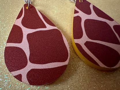 Giraffe Earrings: Laser Cut Acrylic Giraffe Print, Faux Animal Print, Safari, Africa, Exotic, Zoo, Giraffes, Best Gifts for Her/Him/Them