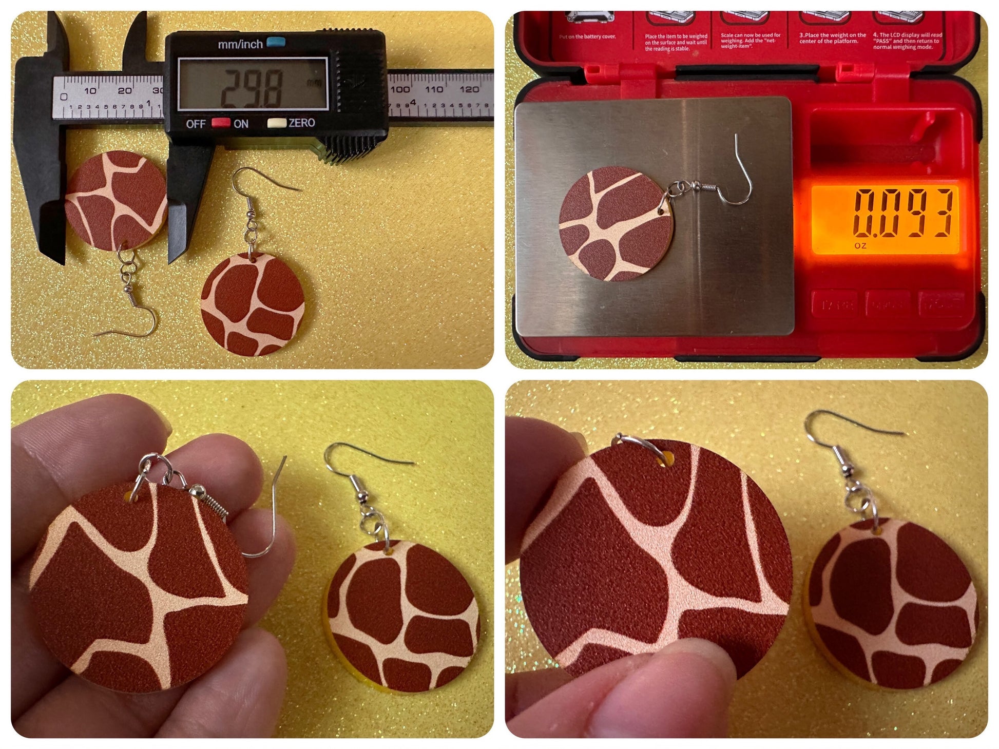 Giraffe Earrings: Laser Cut Acrylic Giraffe Print, Faux Animal Print, Safari, Africa, Exotic, Zoo, Giraffes, Best Gifts for Her/Him/Them