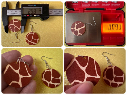 Giraffe Earrings: Laser Cut Acrylic Giraffe Print, Faux Animal Print, Safari, Africa, Exotic, Zoo, Giraffes, Best Gifts for Her/Him/Them
