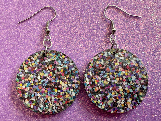 Glitter Print Heart Earrings: Laser Cut Acrylic Hearts, Festive, Colorful, Rainbow, Pride, Colorful, Faux Sparkle, Gifts for Her/Him/Them