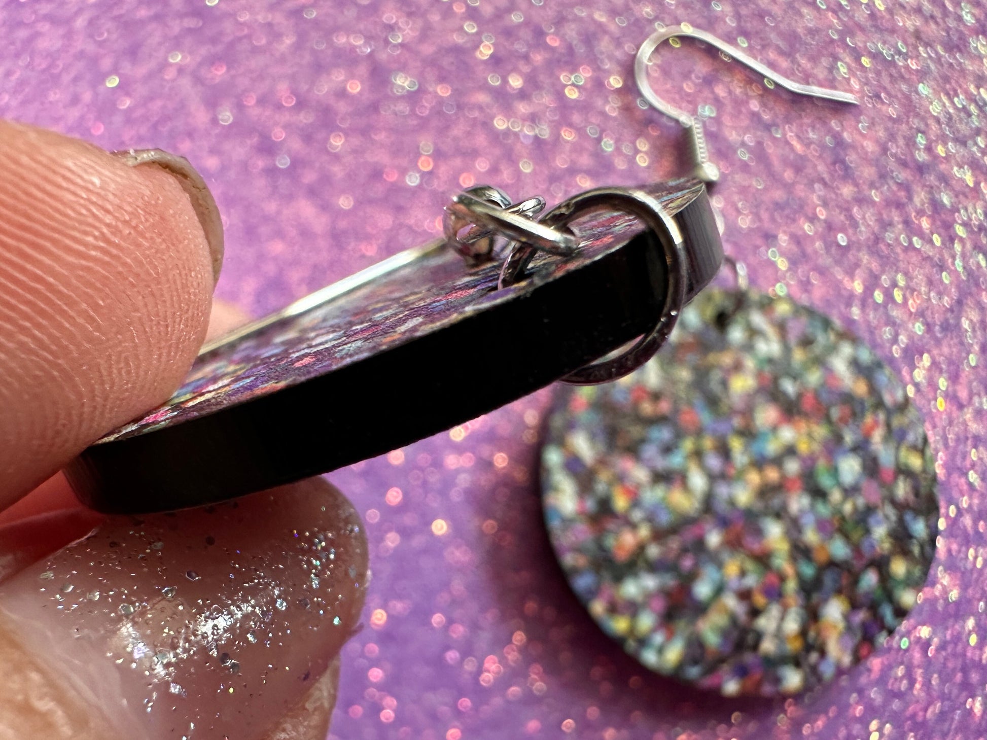 Glitter Print Heart Earrings: Laser Cut Acrylic Hearts, Festive, Colorful, Rainbow, Pride, Colorful, Faux Sparkle, Gifts for Her/Him/Them