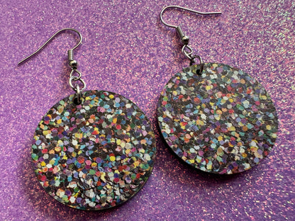 Glitter Print Heart Earrings: Laser Cut Acrylic Hearts, Festive, Colorful, Rainbow, Pride, Colorful, Faux Sparkle, Gifts for Her/Him/Them