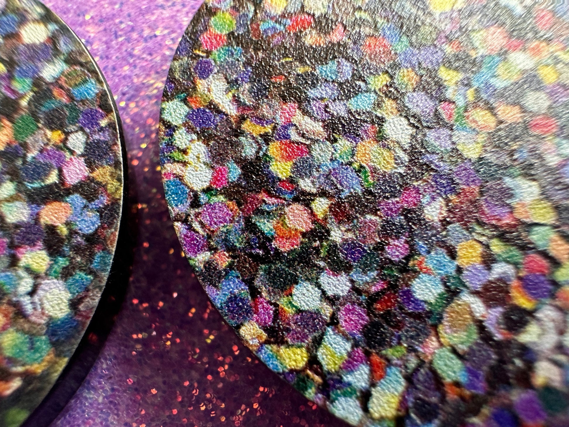 Glitter Print Heart Earrings: Laser Cut Acrylic Hearts, Festive, Colorful, Rainbow, Pride, Colorful, Faux Sparkle, Gifts for Her/Him/Them