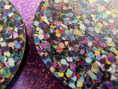 Glitter Print Heart Earrings: Laser Cut Acrylic Hearts, Festive, Colorful, Rainbow, Pride, Colorful, Faux Sparkle, Gifts for Her/Him/Them