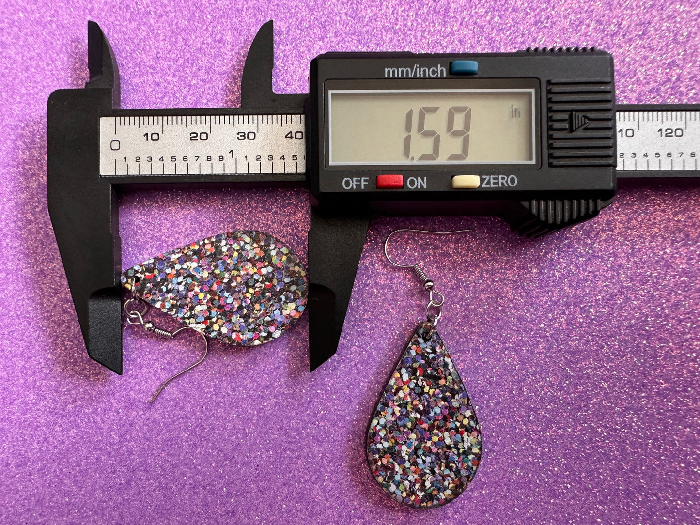 Glitter Print Heart Earrings: Laser Cut Acrylic Hearts, Festive, Colorful, Rainbow, Pride, Colorful, Faux Sparkle, Gifts for Her/Him/Them