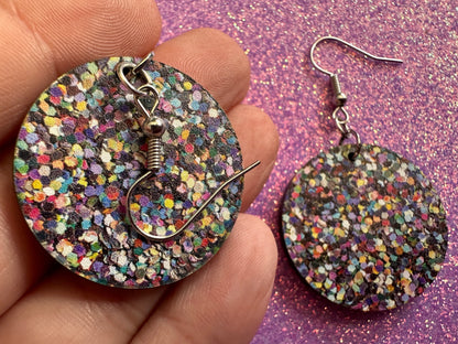 Glitter Print Heart Earrings: Laser Cut Acrylic Hearts, Festive, Colorful, Rainbow, Pride, Colorful, Faux Sparkle, Gifts for Her/Him/Them
