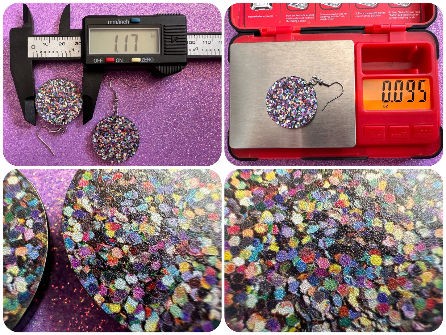 Glitter Print Heart Earrings: Laser Cut Acrylic Hearts, Festive, Colorful, Rainbow, Pride, Colorful, Faux Sparkle, Gifts for Her/Him/Them