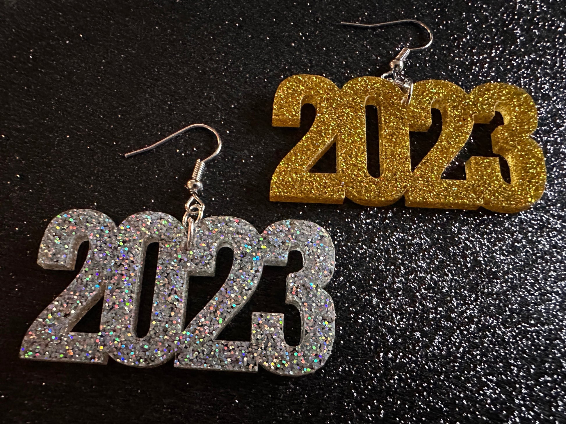 Glittery 2023 Earrings: Bling, Laser Cut Acrylic New Year's Eve Party Earrings, Graduation, Year, Resolutions, NYE, Gifts for Her/Him/Them