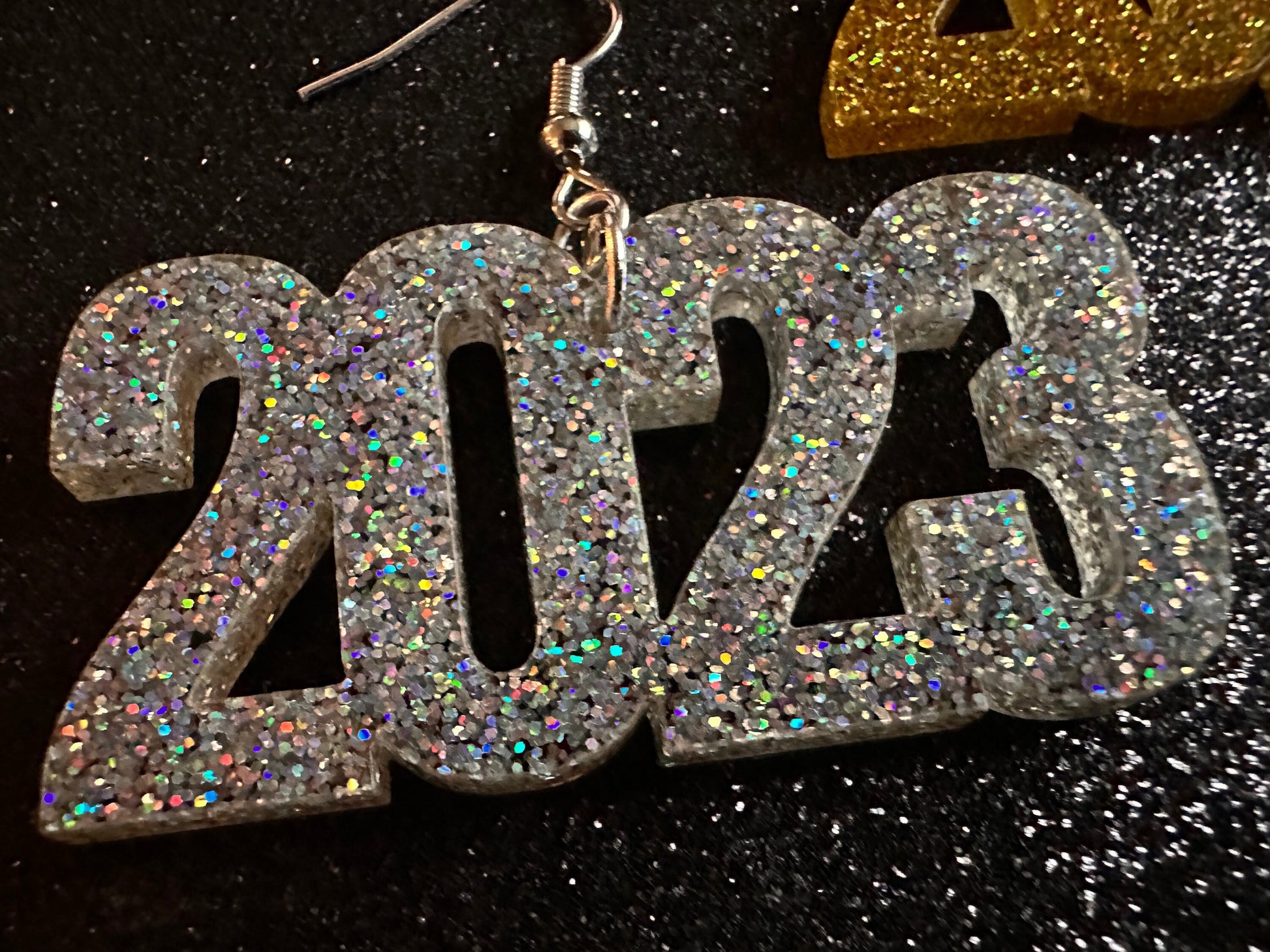 Glittery 2023 Earrings: Bling, Laser Cut Acrylic New Year's Eve Party Earrings, Graduation, Year, Resolutions, NYE, Gifts for Her/Him/Them