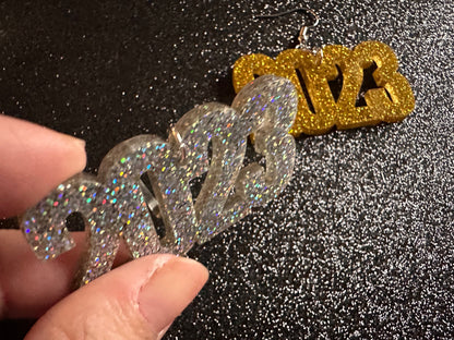 Glittery 2023 Earrings: Bling, Laser Cut Acrylic New Year's Eve Party Earrings, Graduation, Year, Resolutions, NYE, Gifts for Her/Him/Them