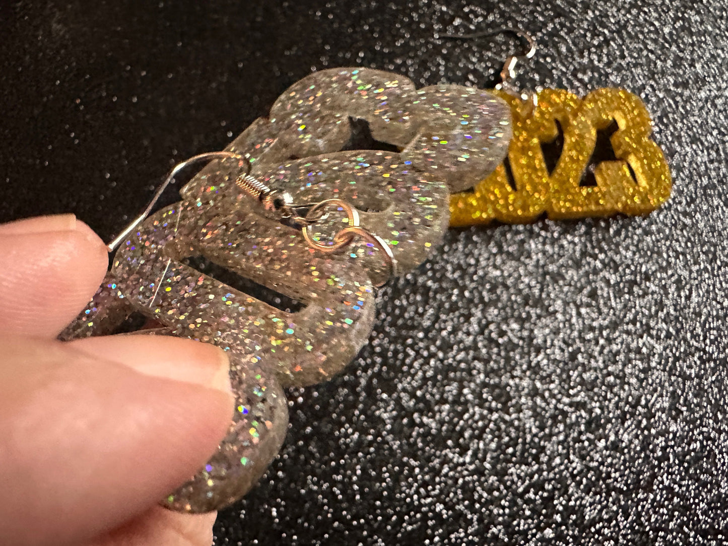 Glittery 2023 Earrings: Bling, Laser Cut Acrylic New Year's Eve Party Earrings, Graduation, Year, Resolutions, NYE, Gifts for Her/Him/Them