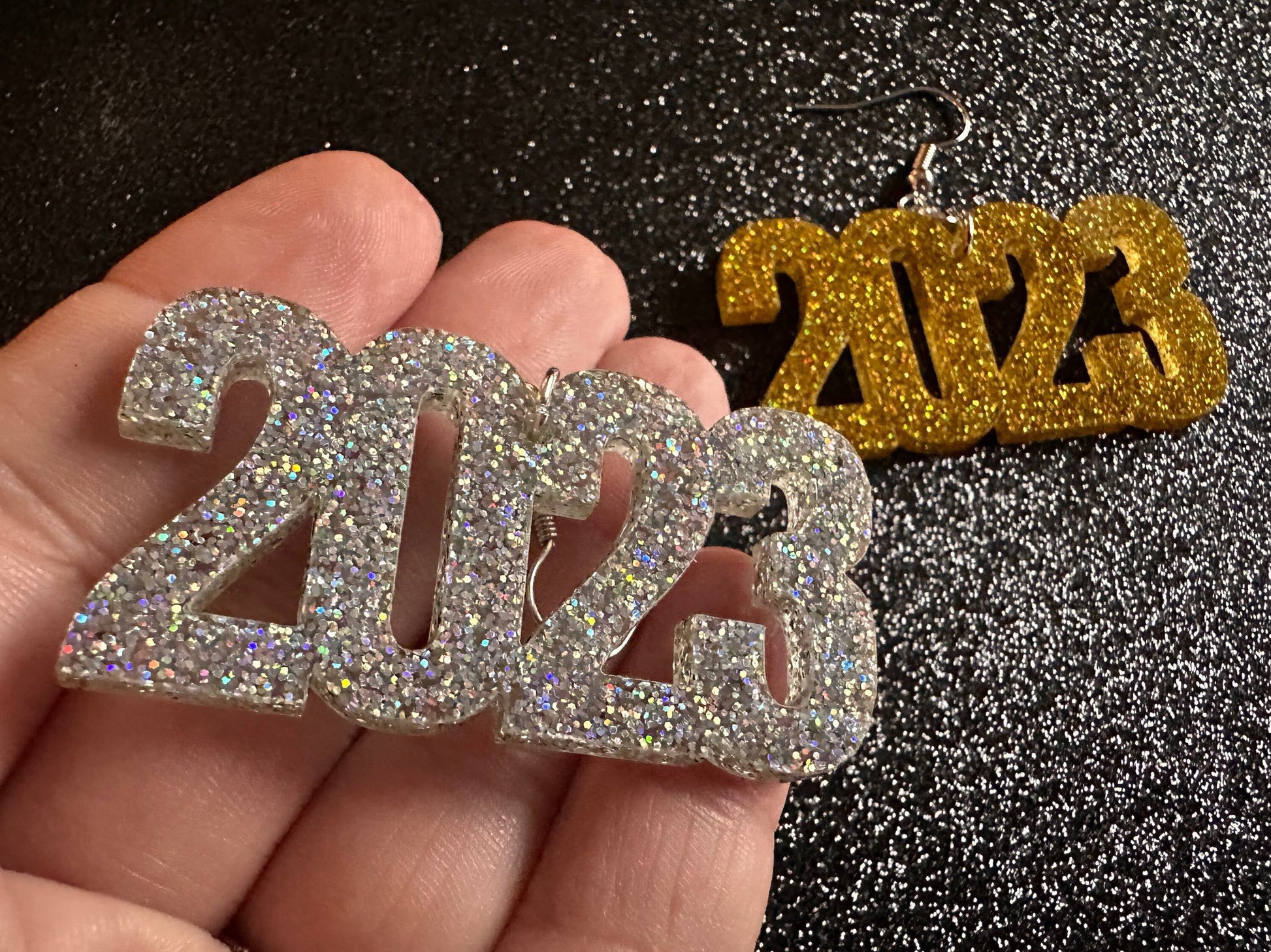 Glittery 2023 Earrings: Bling, Laser Cut Acrylic New Year's Eve Party Earrings, Graduation, Year, Resolutions, NYE, Gifts for Her/Him/Them
