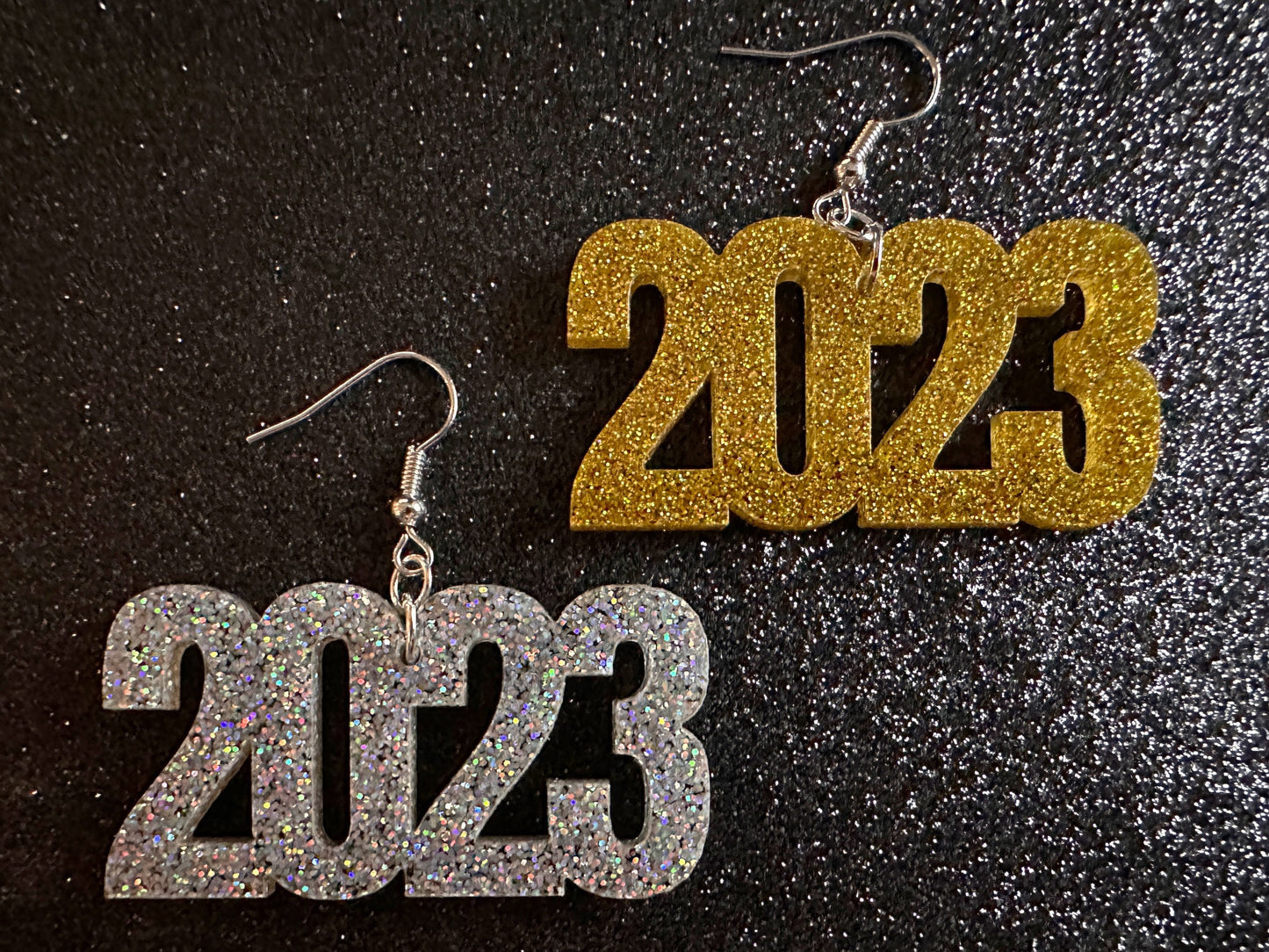Glittery 2023 Earrings: Bling, Laser Cut Acrylic New Year's Eve Party Earrings, Graduation, Year, Resolutions, NYE, Gifts for Her/Him/Them