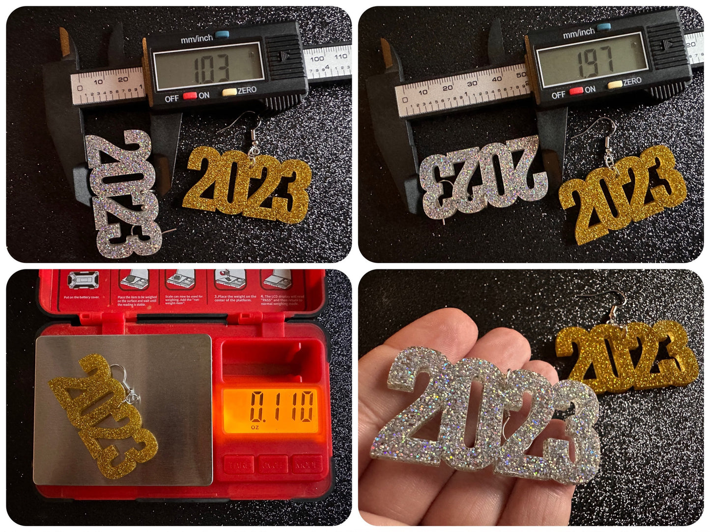 Glittery 2023 Earrings: Bling, Laser Cut Acrylic New Year's Eve Party Earrings, Graduation, Year, Resolutions, NYE, Gifts for Her/Him/Them