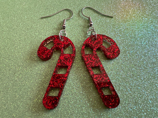 Glittery Candy Cane Earrings: Laser Cut Acrylic Christmas Earrings, Holidays, Dessert, Holidays, Sweet Tooth, Gifts for Her/Him/Them
