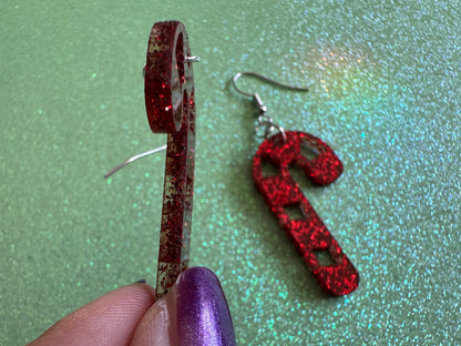 Glittery Candy Cane Earrings: Laser Cut Acrylic Christmas Earrings, Holidays, Dessert, Holidays, Sweet Tooth, Gifts for Her/Him/Them
