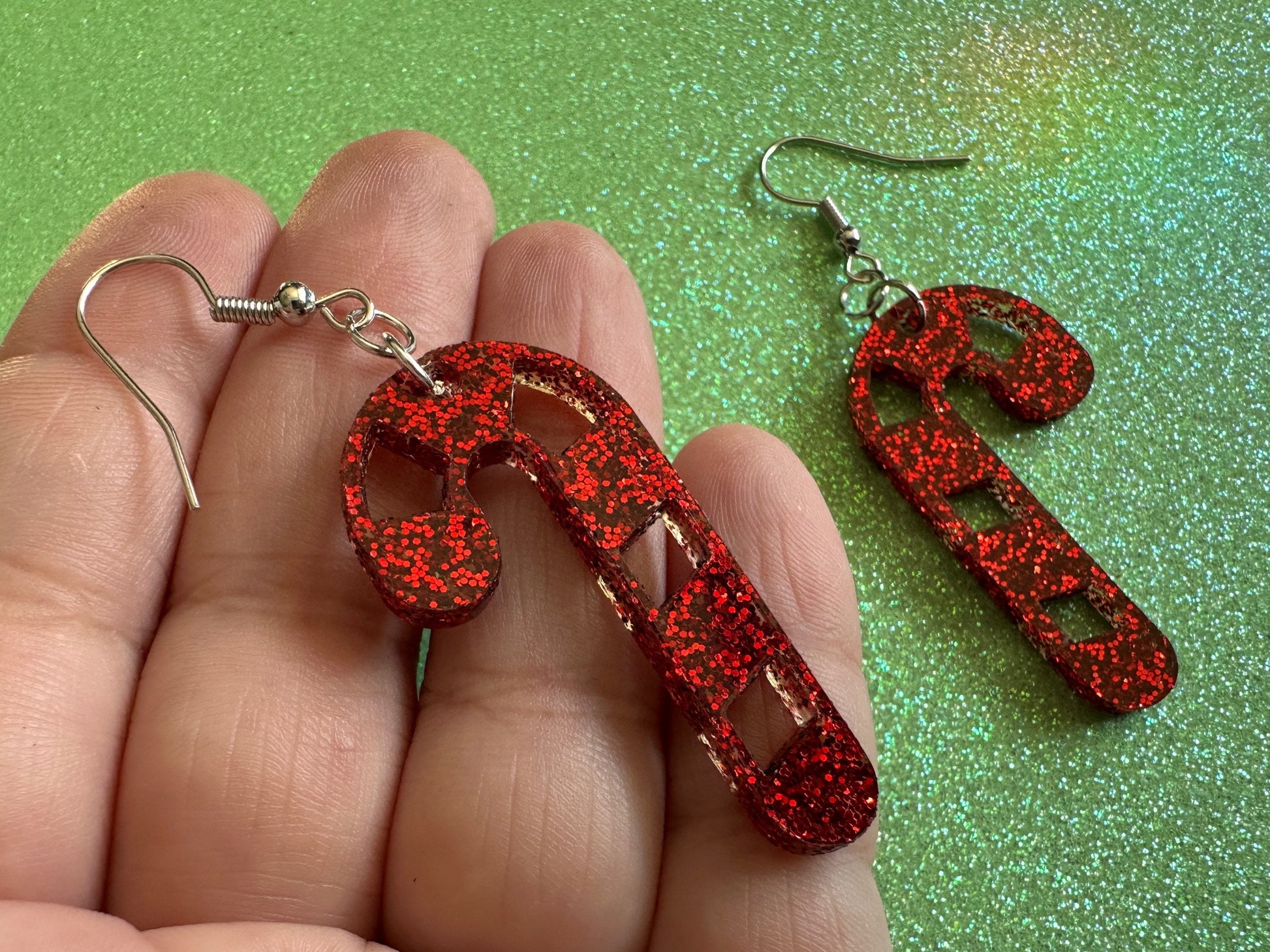 Glittery Candy Cane Earrings: Laser Cut Acrylic Christmas Earrings, Holidays, Dessert, Holidays, Sweet Tooth, Gifts for Her/Him/Them