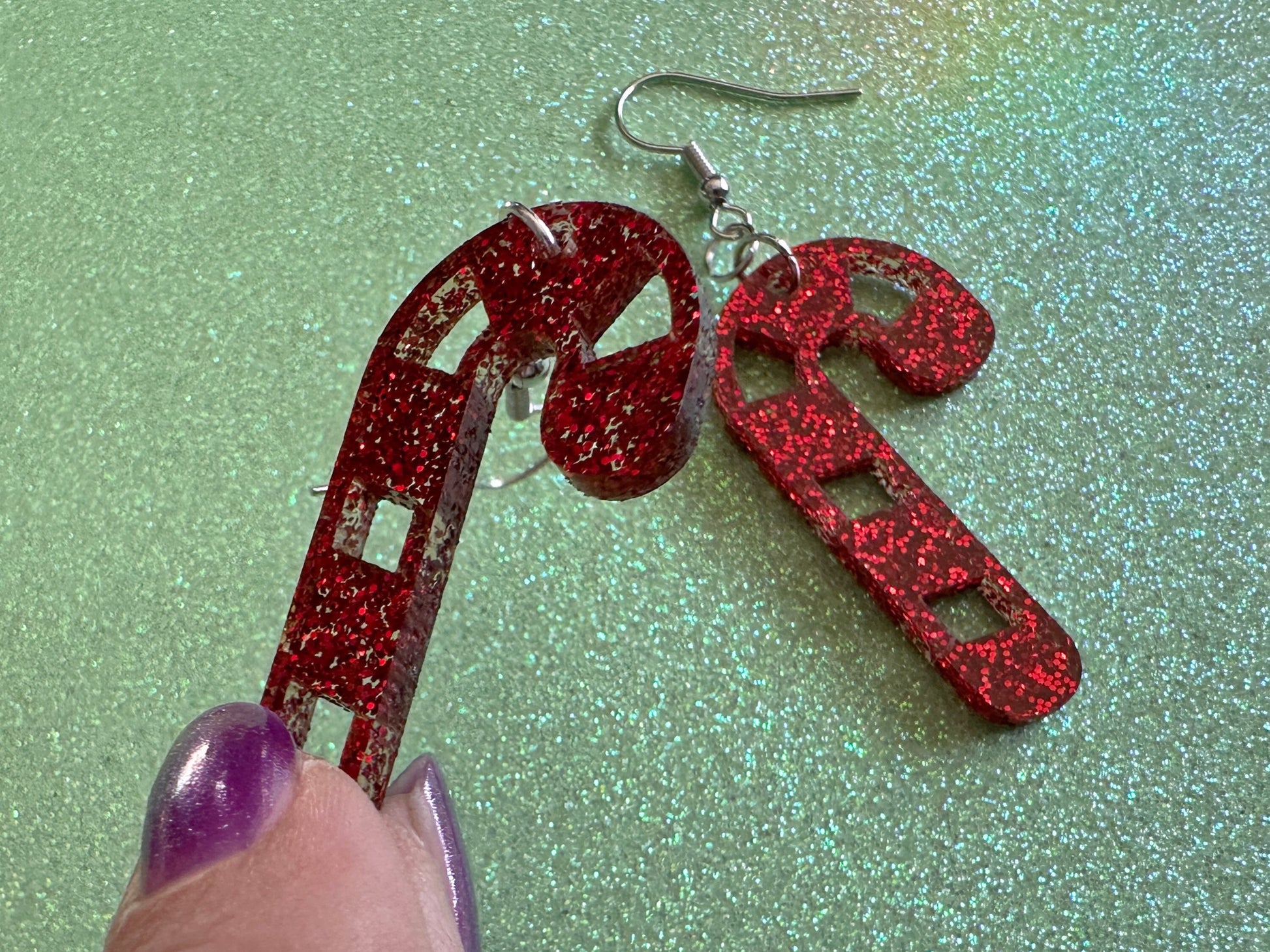 Glittery Candy Cane Earrings: Laser Cut Acrylic Christmas Earrings, Holidays, Dessert, Holidays, Sweet Tooth, Gifts for Her/Him/Them