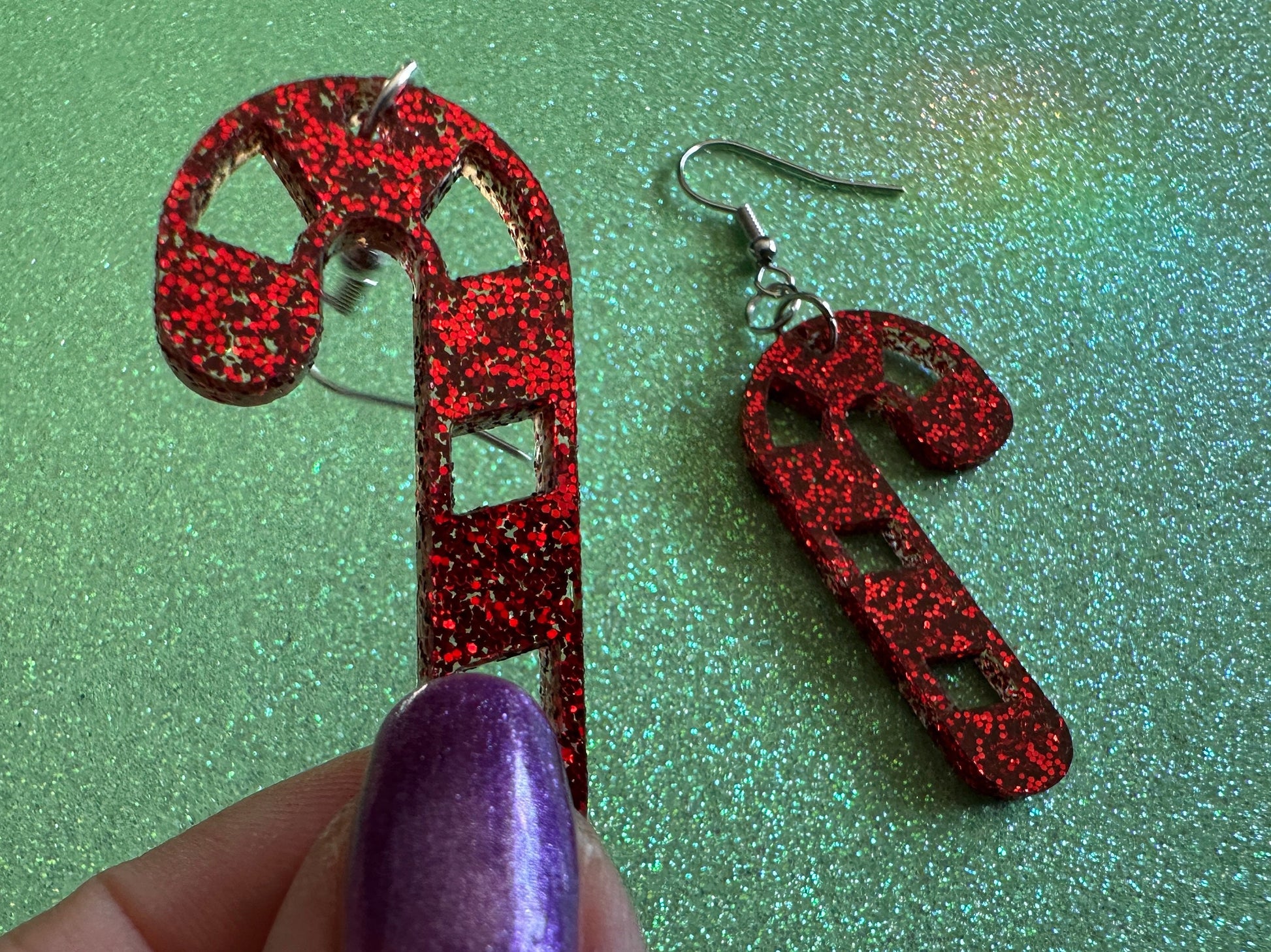 Glittery Candy Cane Earrings: Laser Cut Acrylic Christmas Earrings, Holidays, Dessert, Holidays, Sweet Tooth, Gifts for Her/Him/Them