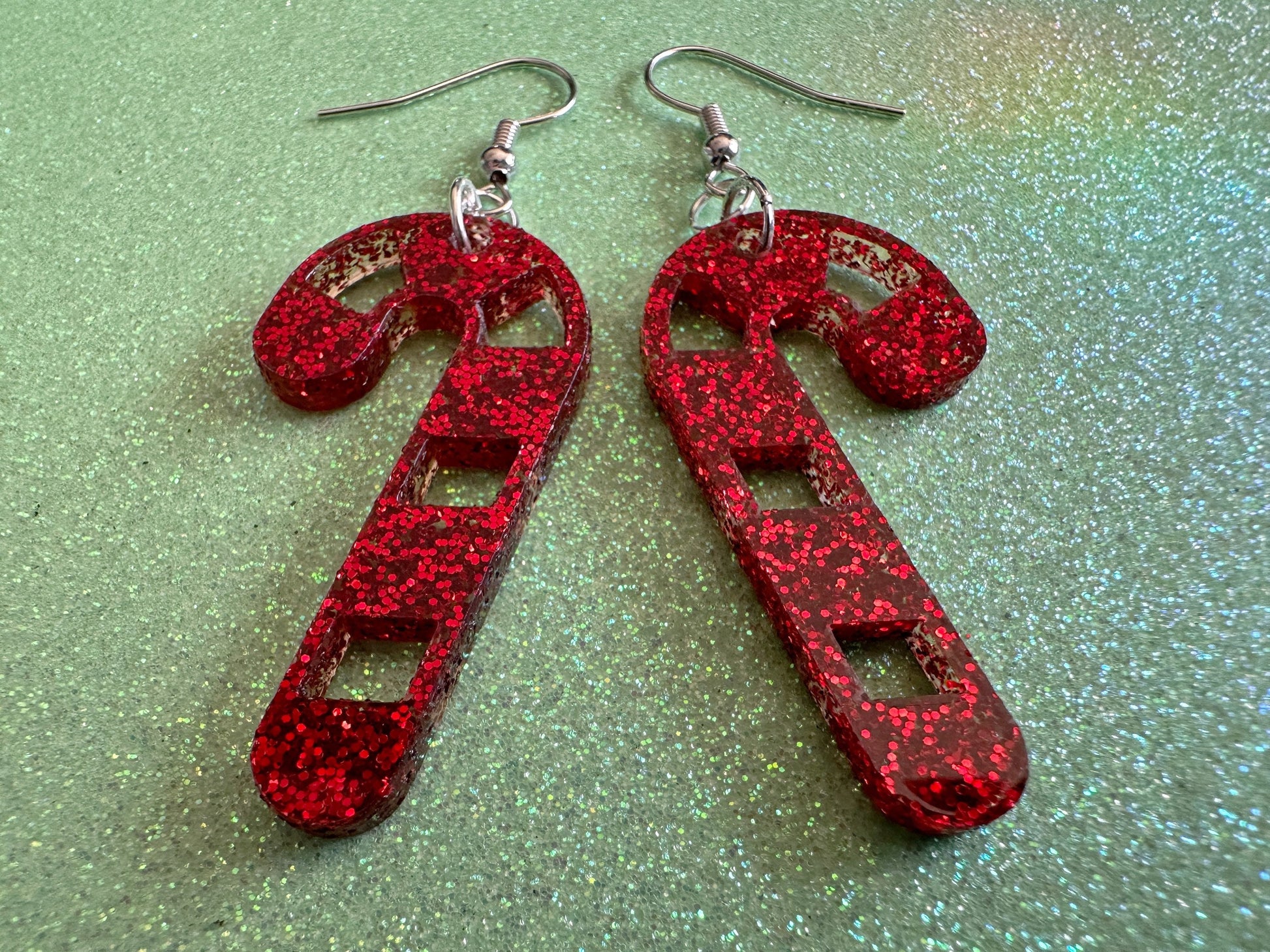 Glittery Candy Cane Earrings: Laser Cut Acrylic Christmas Earrings, Holidays, Dessert, Holidays, Sweet Tooth, Gifts for Her/Him/Them