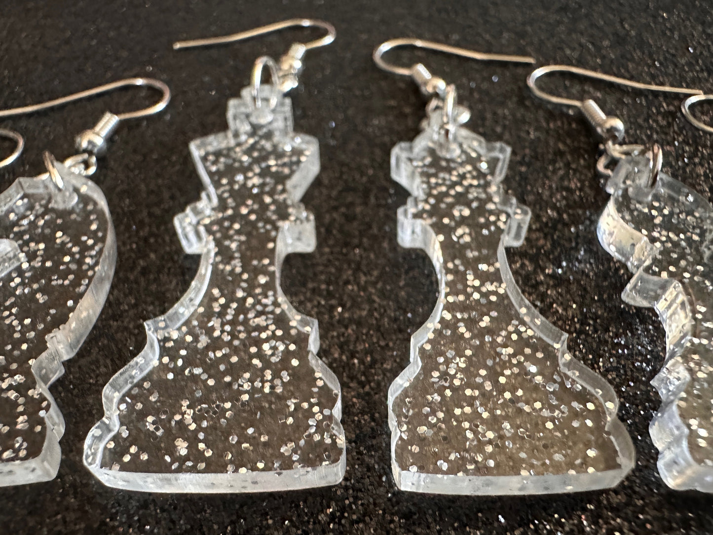 Glittery Chess Earrings: Laser Cut Acrylic Chess Pieces, Board Game, King, Queen, Pawn, Knight, Tower, Best Gifts for Her/Him/Them