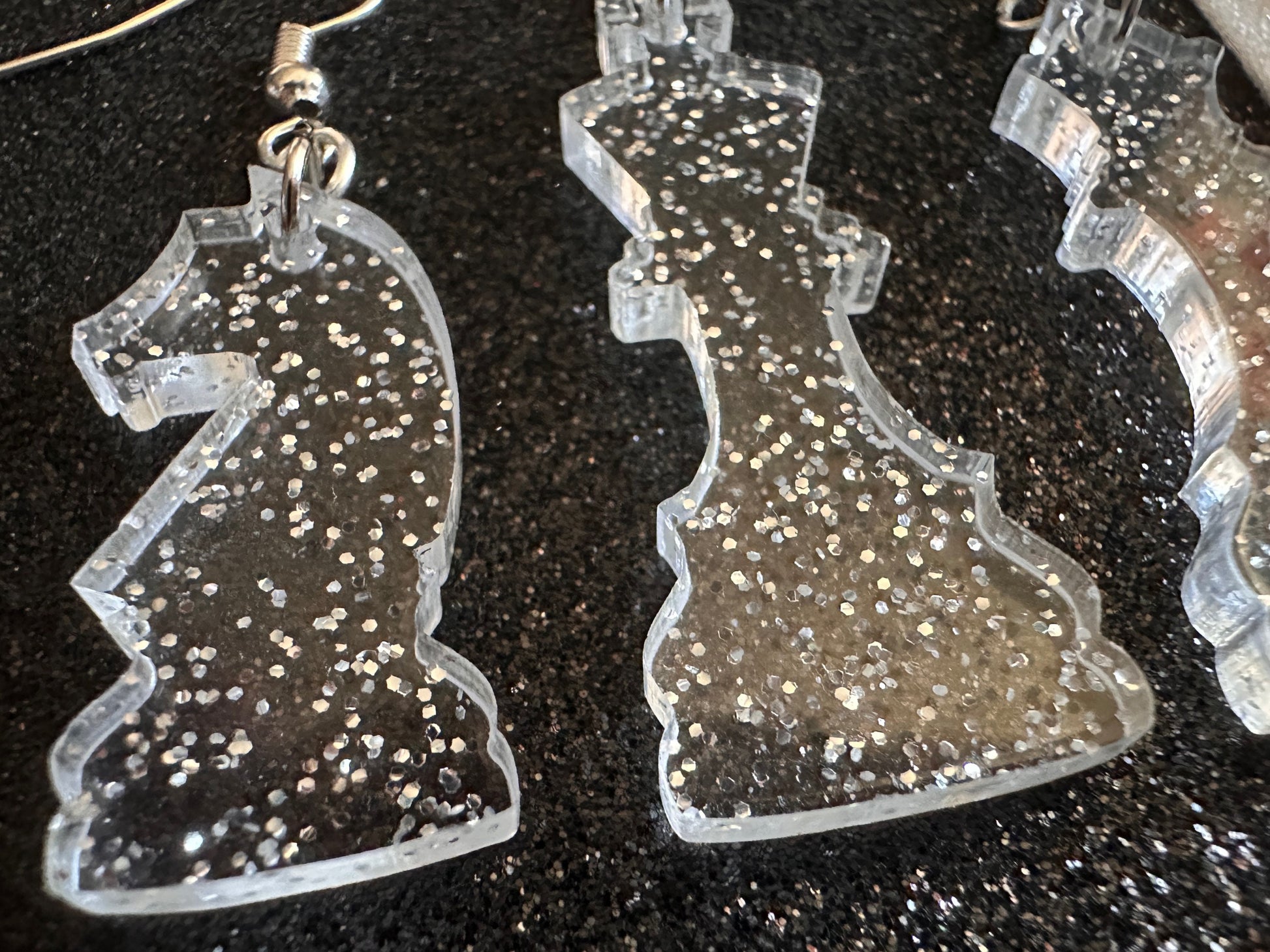 Glittery Chess Earrings: Laser Cut Acrylic Chess Pieces, Board Game, King, Queen, Pawn, Knight, Tower, Best Gifts for Her/Him/Them