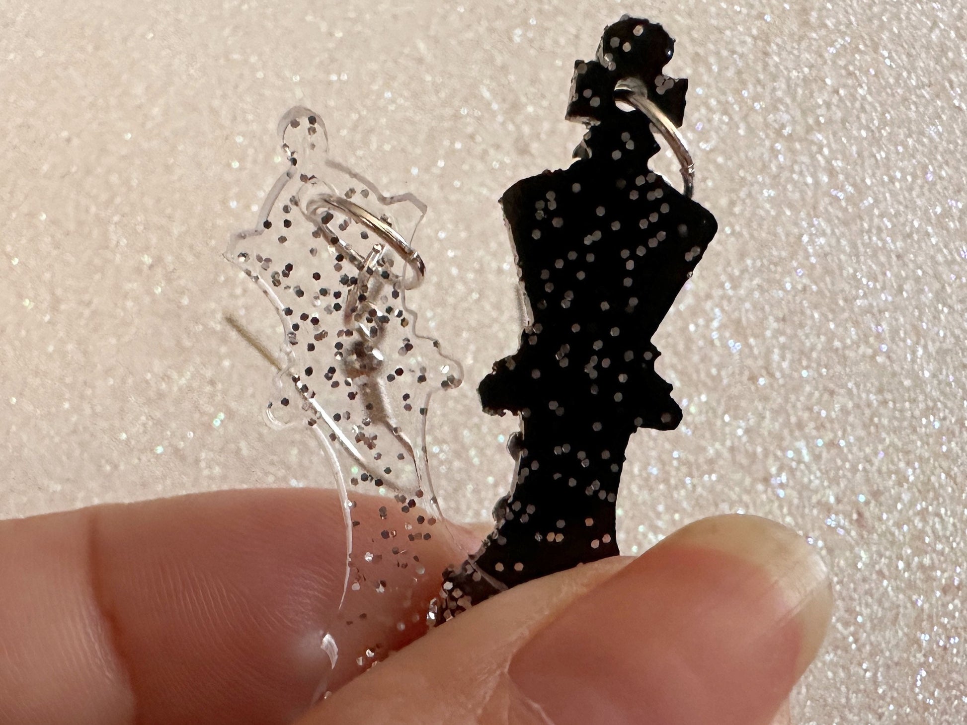 Glittery Chess Earrings: Laser Cut Acrylic Chess Pieces, Board Game, King, Queen, Pawn, Knight, Tower, Best Gifts for Her/Him/Them