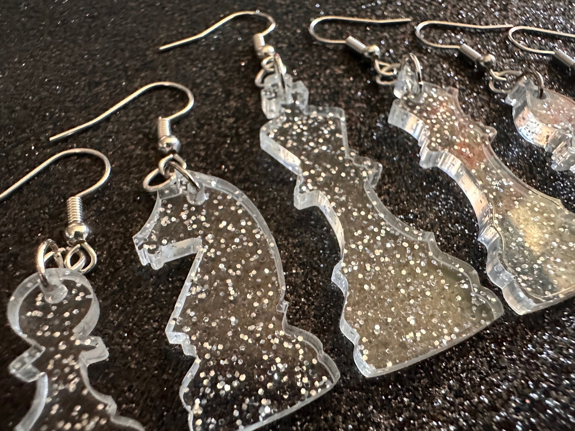 Glittery Chess Earrings: Laser Cut Acrylic Chess Pieces, Board Game, King, Queen, Pawn, Knight, Tower, Best Gifts for Her/Him/Them