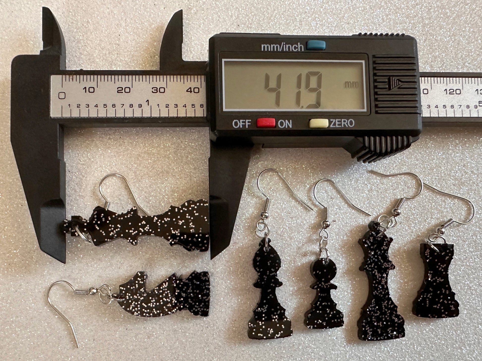 Glittery Chess Earrings: Laser Cut Acrylic Chess Pieces, Board Game, King, Queen, Pawn, Knight, Tower, Best Gifts for Her/Him/Them