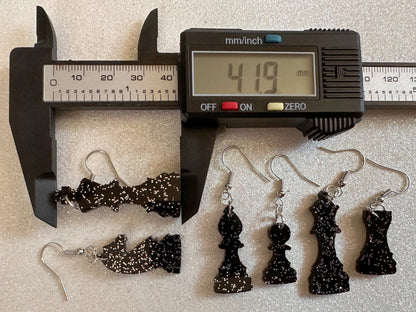 Glittery Chess Earrings: Laser Cut Acrylic Chess Pieces, Board Game, King, Queen, Pawn, Knight, Tower, Best Gifts for Her/Him/Them