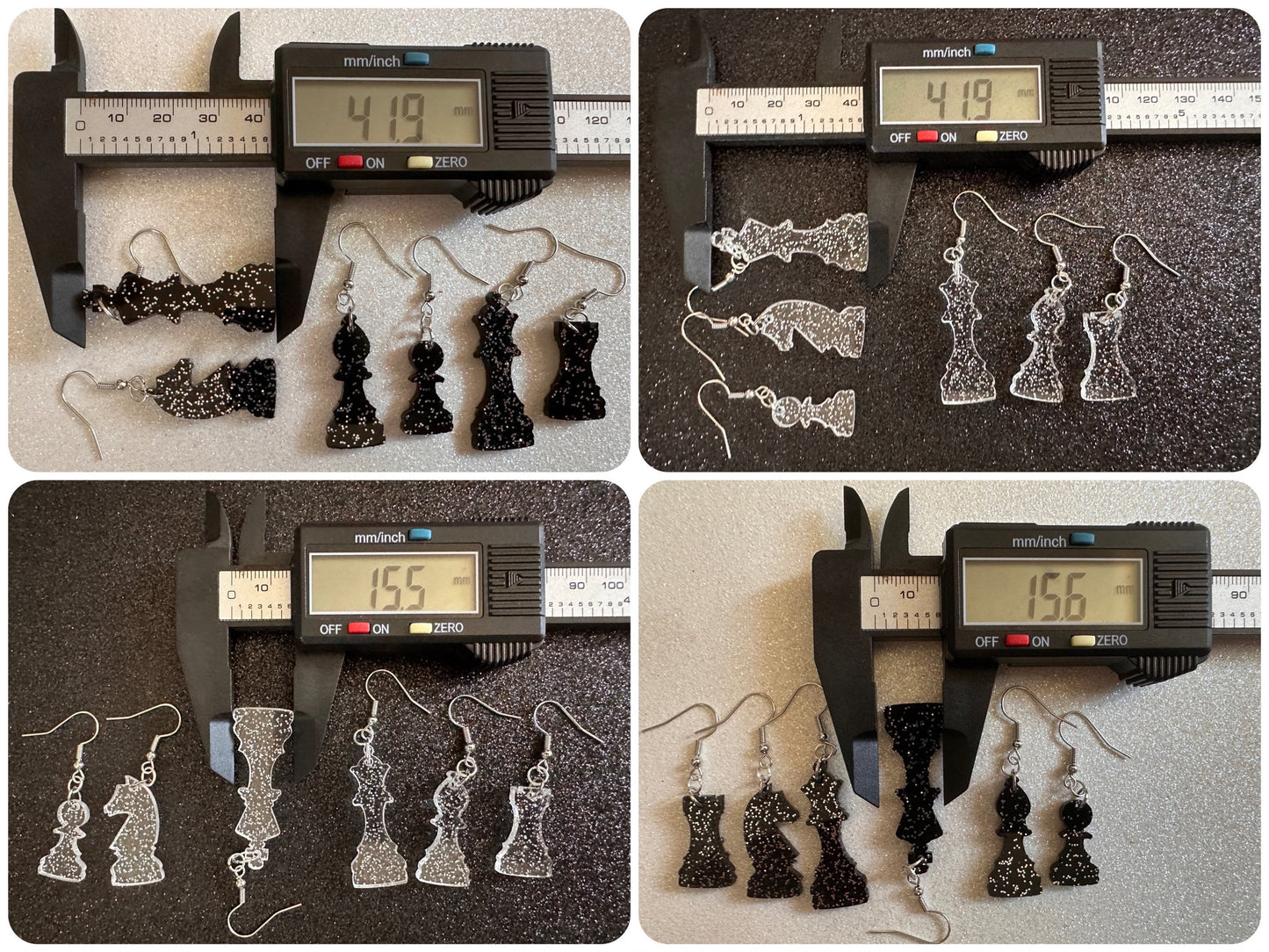 Glittery Chess Earrings: Laser Cut Acrylic Chess Pieces, Board Game, King, Queen, Pawn, Knight, Tower, Best Gifts for Her/Him/Them