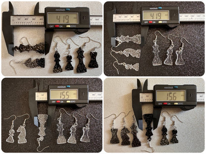 Glittery Chess Earrings: Laser Cut Acrylic Chess Pieces, Board Game, King, Queen, Pawn, Knight, Tower, Best Gifts for Her/Him/Them