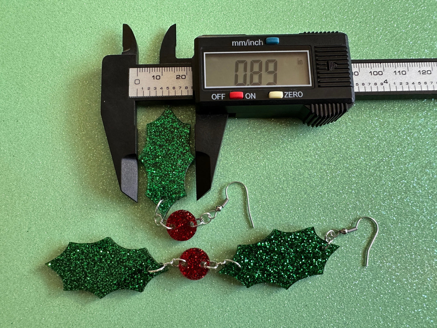 Glittery Christmas Earrings: Laser Cut Acrylic Holly, Holidays, Holiday, Xmas, Mistletoe, Christmas Present, Best Gifts for Her/Him/Them