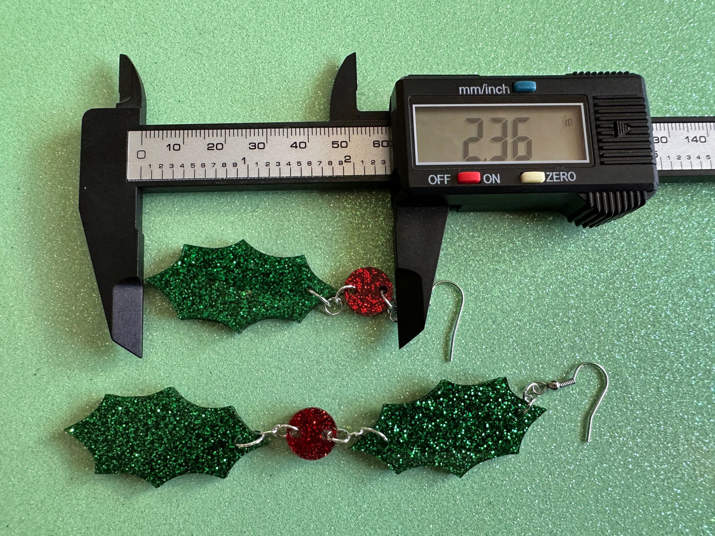 Glittery Christmas Earrings: Laser Cut Acrylic Holly, Holidays, Holiday, Xmas, Mistletoe, Christmas Present, Best Gifts for Her/Him/Them