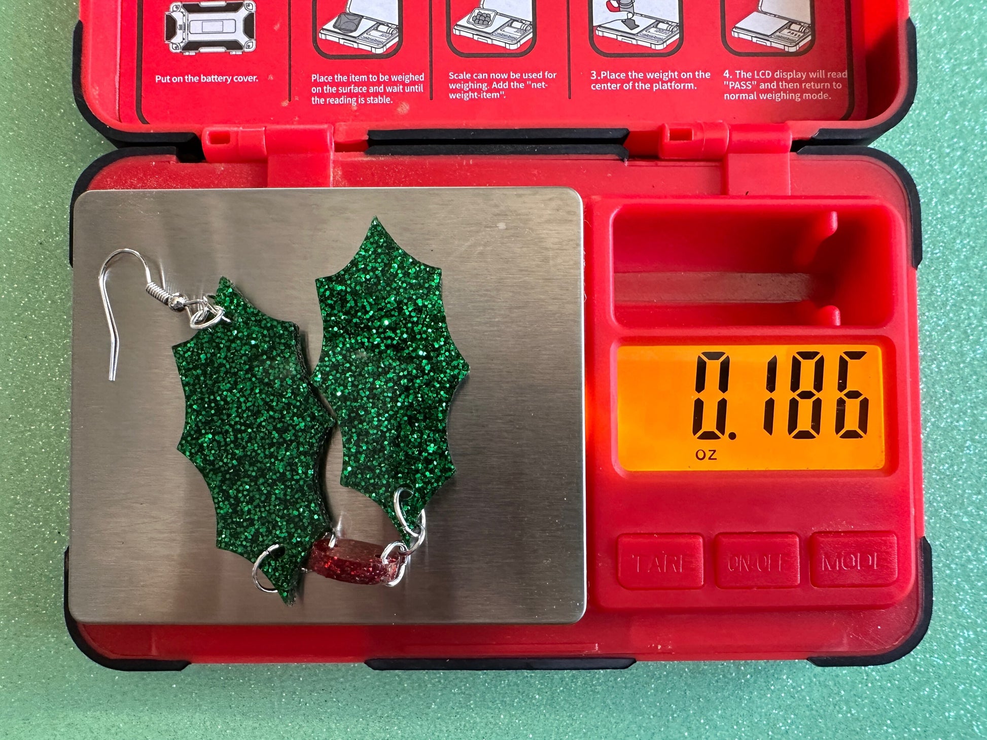 Glittery Christmas Earrings: Laser Cut Acrylic Holly, Holidays, Holiday, Xmas, Mistletoe, Christmas Present, Best Gifts for Her/Him/Them