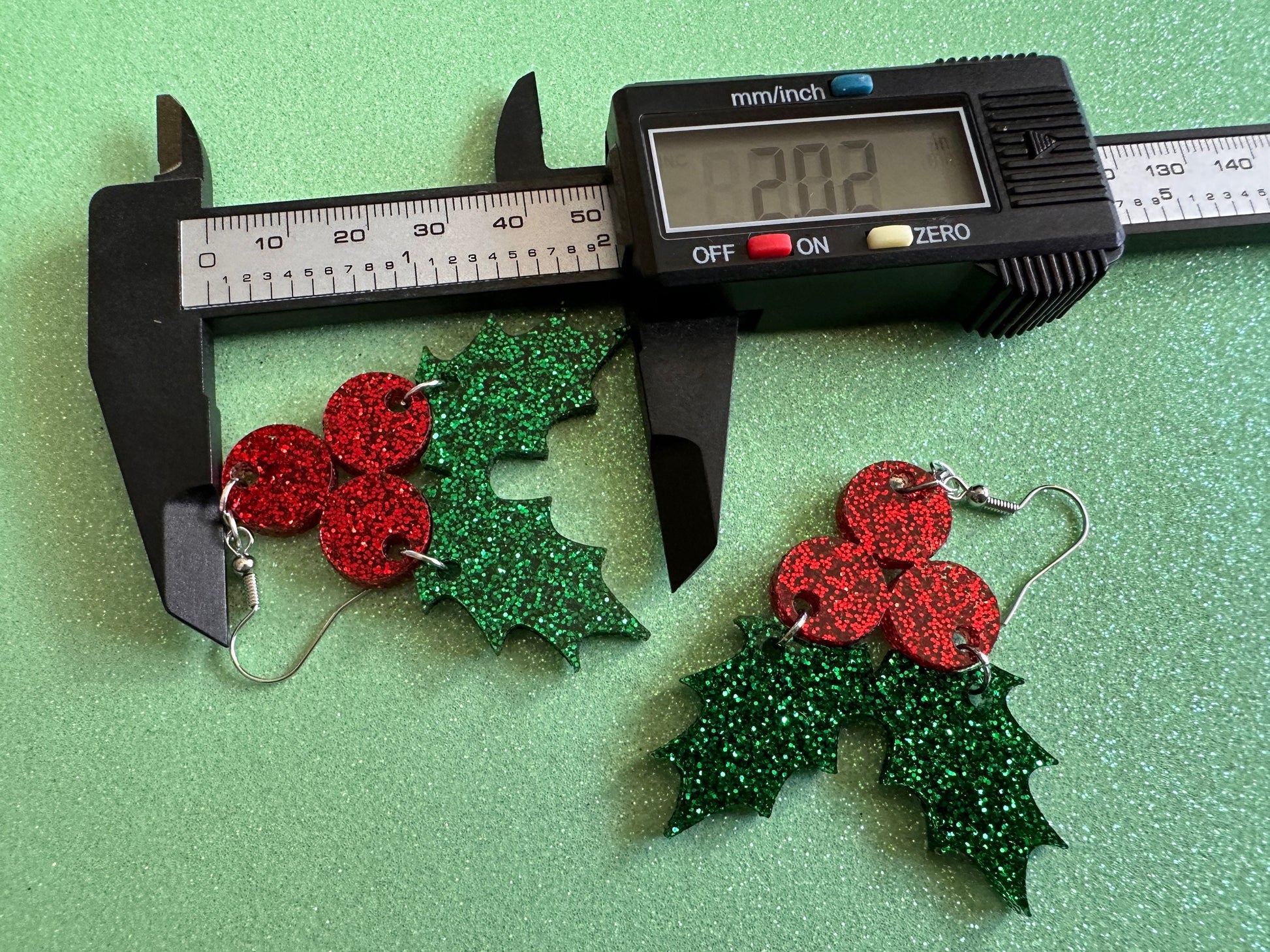 Glittery Christmas Earrings: Laser Cut Acrylic Holly, Holidays, Holiday, Xmas, Mistletoe, Ilex, Christmas Present, Gifts for Her/Him/Them